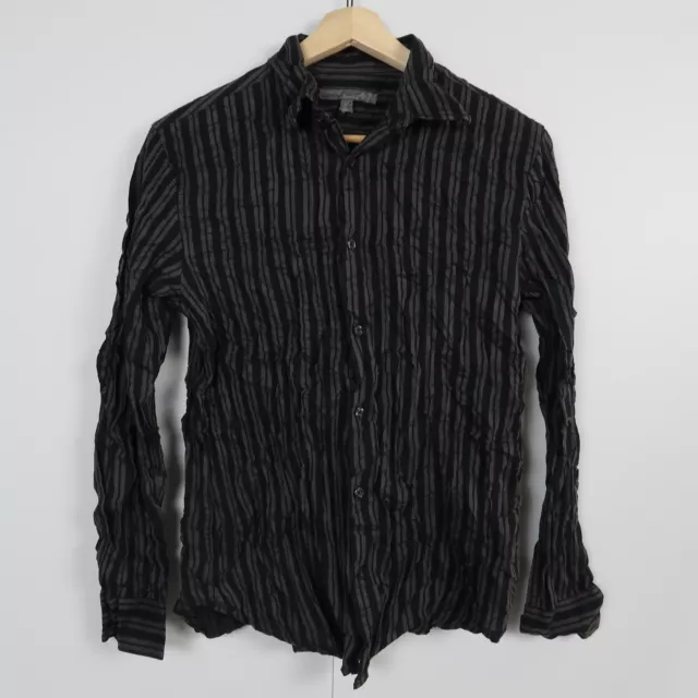 Old Navy Mens Shirt Size M Black Striped Long Sleeve Button-Up Collared