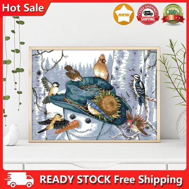 Partial Embroidery Snowman Bird Stamped Canvas DIY 14CT Cross Stitch Kit Decor