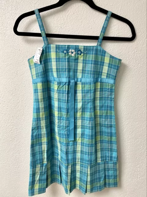 Vintage Limited Too Y2K Dress Mini Green Blue Plaid NEW NWT Womens Size XS