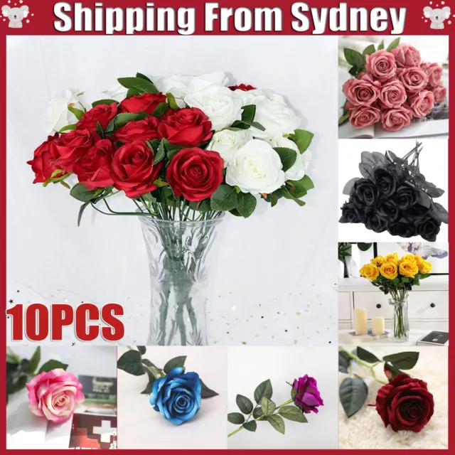 10PCS 51cm Long Stem Artificial Rose Flowers Velvet Bunch Wedding Home Bouquet