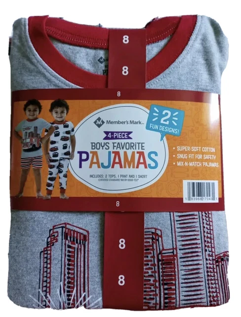 Member's Mark Boy's 4-Piece Mix-N-Match Favorite Pajama Set Firetrucks sz 8