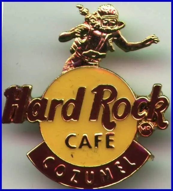 Hard Rock Cafe COZUMEL 1990s GOLD SCUBA DIVER on Classic HRC LOGO PIN HRC #2121