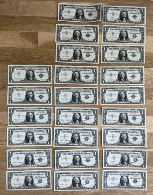 Lot of 24 One Dollar Blue Seal Silver Certificate Bill 8 Sequential Consecutive