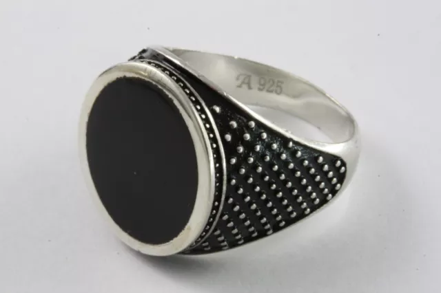 Noir Bague Onyx Pierre Chevalière Bague en Argent 925 Argent Véritable / 226