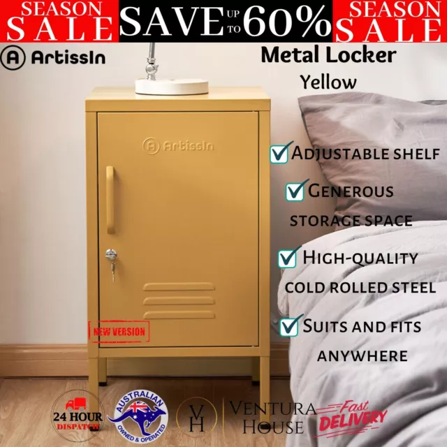 ArtissIn Metal Locker Side Table Storage Cupboard Sideboard Filing Cabinet Yello