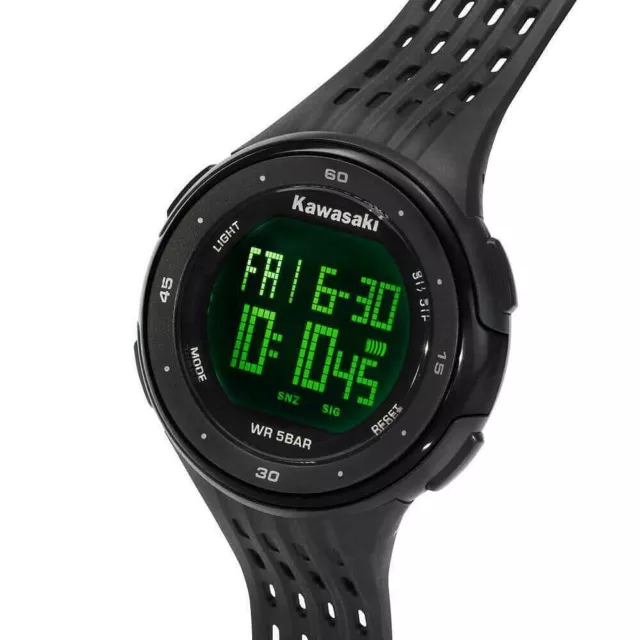 Kawasaki Quartz Digital Wrist Watch 45mm Black 5 ATM Water Resistant