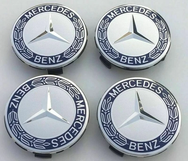 4x Mercedes Silver 75mm Alloy Wheel Centre Hub Caps AMG A B C E S M