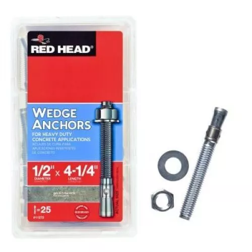 RED HEAD 11272 1/2-in x 4-1/4-in Steel Hex-Head Concrete Wedge Anchors 25-Pack