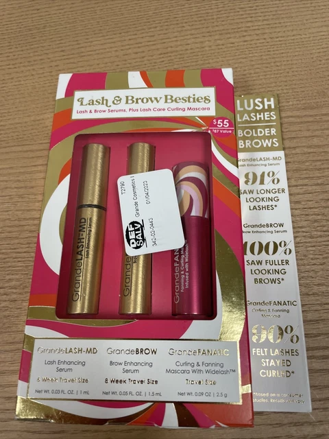 Auténtico suero Grande Lash + suero colgante de cejas + rímel rizado y abanico