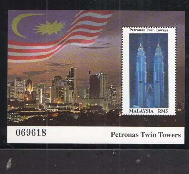 Bloque 29A de Malasia Holograma Petronas Torres Gemelas Kuala Lumpur 1999 **/MONTADO