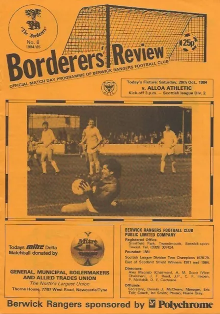Berwick Rangers v Alloa Athletic (Promoted) Scottish League 20th Oct 1984