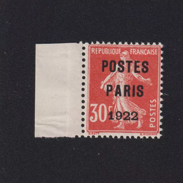 Timbre de France Préoblitéré, N° 32, 30 c Semeuse Poste Paris 1922 gomme luxe AA