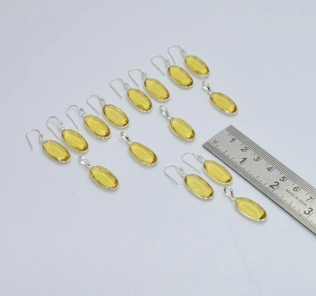 WHOLESALE 5SET 925 SOLID STERLING SILVER CITRINE QUARTZ EARRING PENDANT SET l477