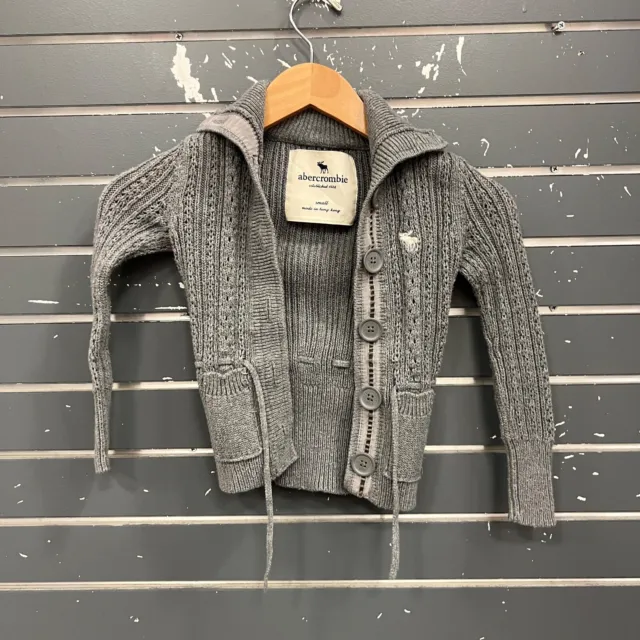 Vtg Abercrombie Kids Cardigan Sweater Long Sleeve Gray Girls Sz S