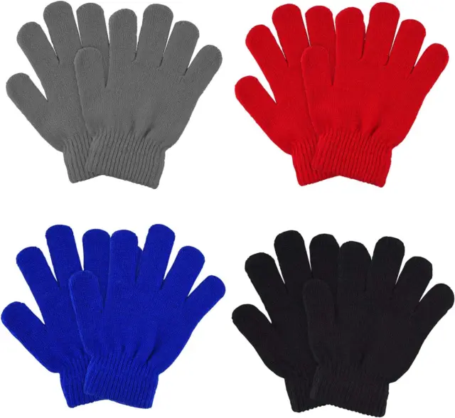 4 Pairs Winter Kids Gloves Kids Knit Gloves Warm Stretchy Knitted Magic Gloves F