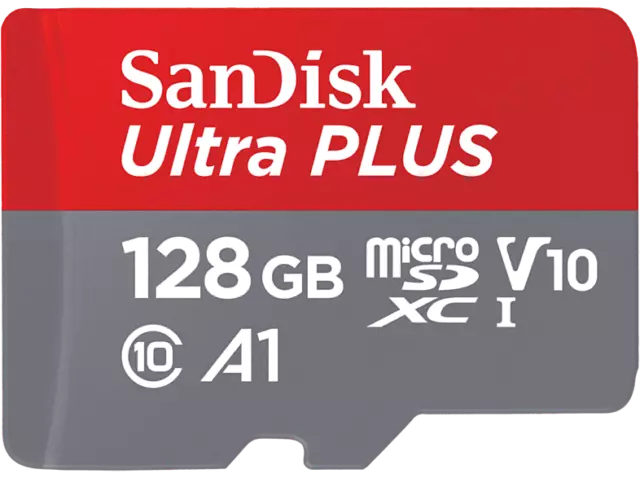 Tarjeta Micro SDXC - SanDisk Ultra PLUS, 128 GB, 150 MB/s, UHS-I, V10, A1, C10