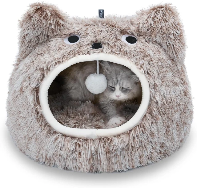 Cat Bed Cute Cat Bed Cave, Soft Plush Cat House, Cozy for Indoor Cats or Small D