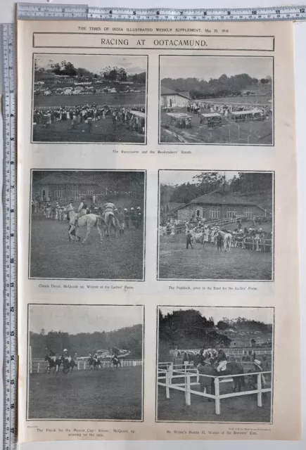 1910 India Print Racing At Ootacamund Racecourse & Bookmakers Stand Paddock