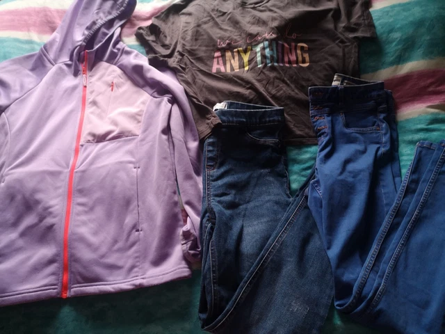 Girls clothes Bundle Age 13-14 X4 jeans soft shell zip up jacket t-shirt