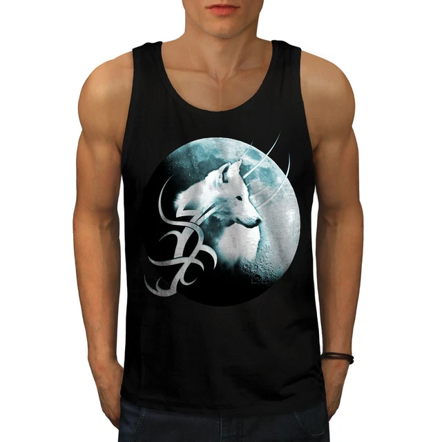 Maglietta sportiva solitaria Wellcoda Wolf Moon Art da uomo, attiva solitaria