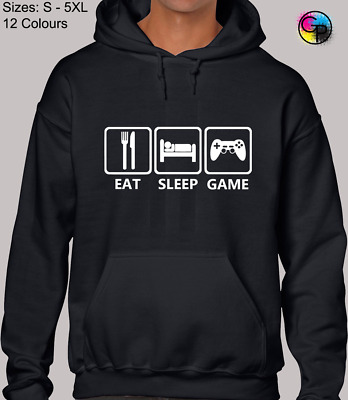 Eat Sleep Game Joke Gamer Gaming Humour Unisex Hood Hooded Top for Men & Women