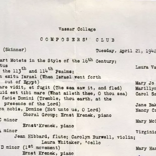 1942 Programa de Actuación del Club de Compositores Thekla Hall Vassar College Poughkeepsie 2