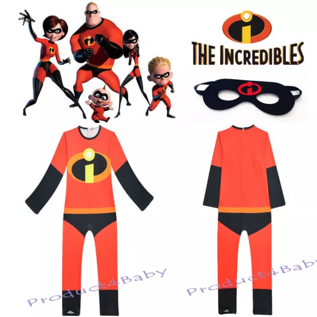 Kids Boys Girls The Incredibles Cosplay Costume with Mask Size 3-10 Years