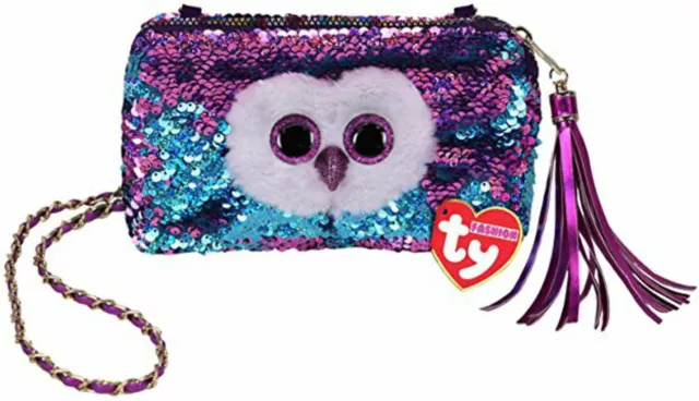 Ty Beanie Boos Sequin Square Purse Moonlight Owl with chain