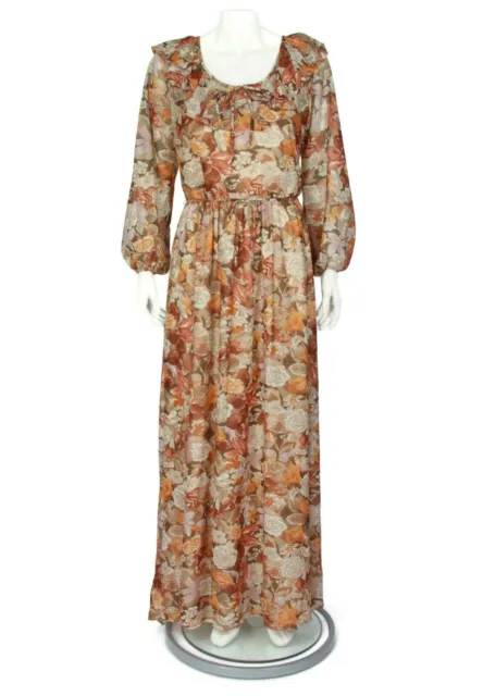 Vintage 70s COCO California Prairie Cottagecore Ruffle Floral Maxi Dress S/M 570