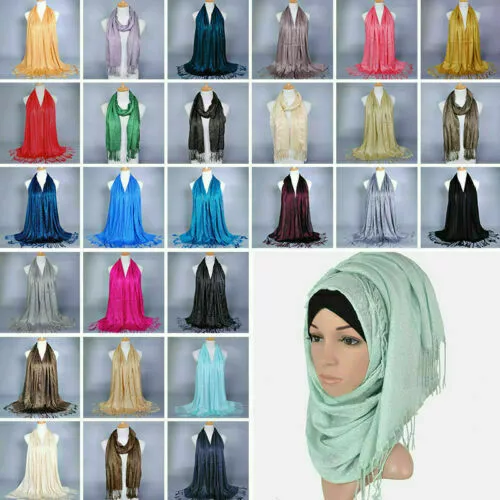 Women Muslim Islamic Tassel Glitter Long Hijab Scarf Shawl Wrap HIGH QUALITY 3