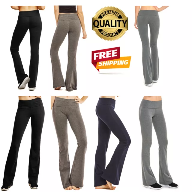 YOGA PANTS STRETCH Cotton Fold Over High Waist Flare Legging STORE CLOSING  $12.32 - PicClick