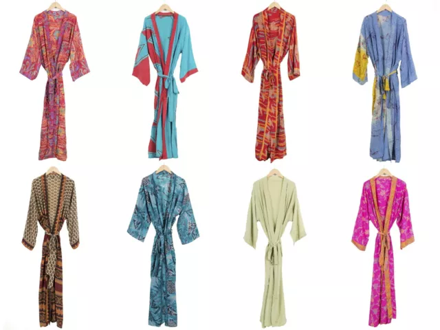 10 PC LOT Vintage Silk Sari robe Nightdress kimono Bathrobe Long Sleepwear Gown