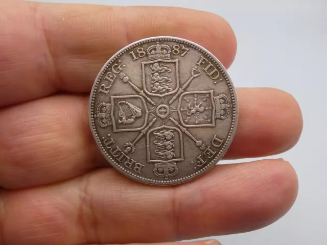 Antique 1887 Queen Victoria Sterling Silver Double Florin Coin - Nice Detail #4