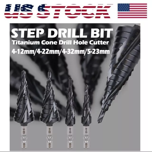 1/4 Shank HSS Drill Bit Set Titanium Nitride Coated Steel Step Quick Change