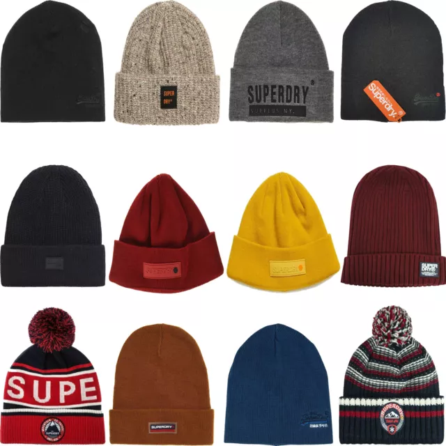 Superdry Mens Womens Knitted Wooly Beanie Hat Warm Winter Ski Skull Cap Beanies