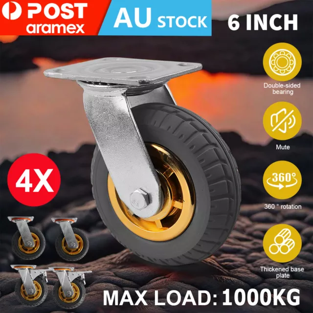 4X 6" 150mm Heavy Duty Swivel Caster Wheels Castor 1000KG Load,2 with Brakes AUS