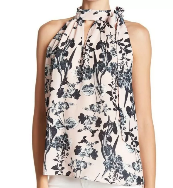 $238 NWT PARKER SzS SLEEVELESS TIE NECK FLORAL TOP BLOUSE PEARL PARADISE