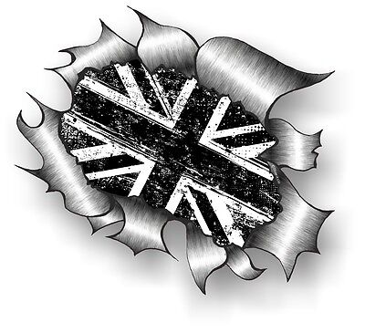 LARGE CLASSIC Ripped Torn Metal Rip & B&W MOD Grunge Union Jack Flag car sticker