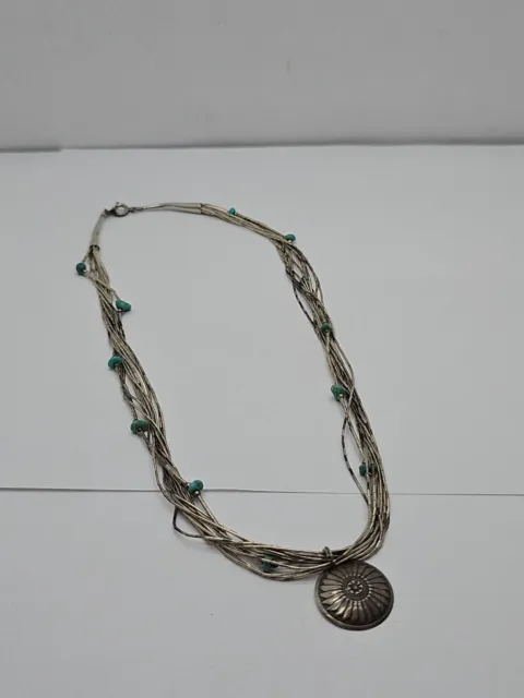 VTG 925 S.S. Carolyn Pollack Concho Southwest Liquid Silver &Turquios Necklace.