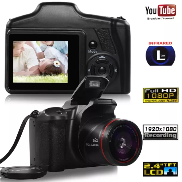 Digital Camera Video Recorder 2.4 Inch TFT LCD Screen 1080P 16X Zoom Anti-shake