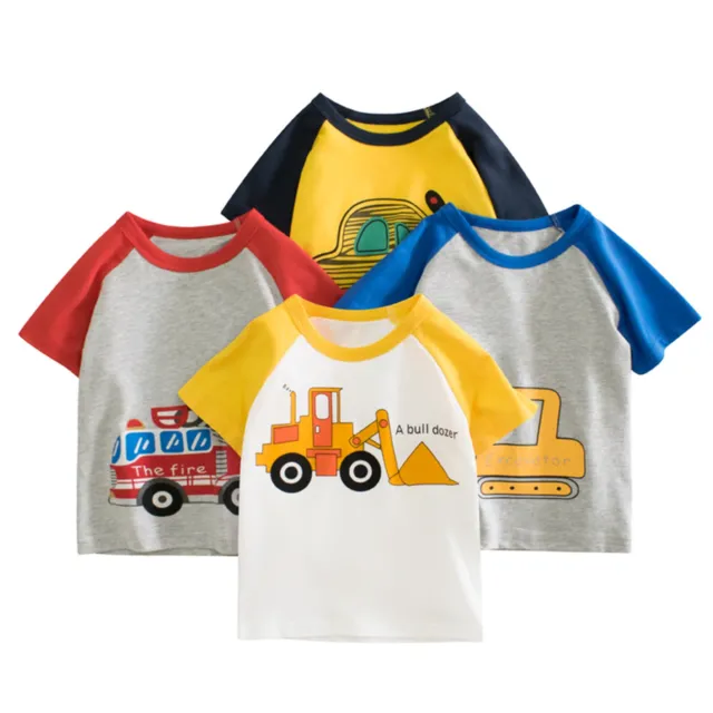 Toddler Kids Girls Boys Cartoon Car Prints Loose Tops Soft Short Sleeve T Shirt
