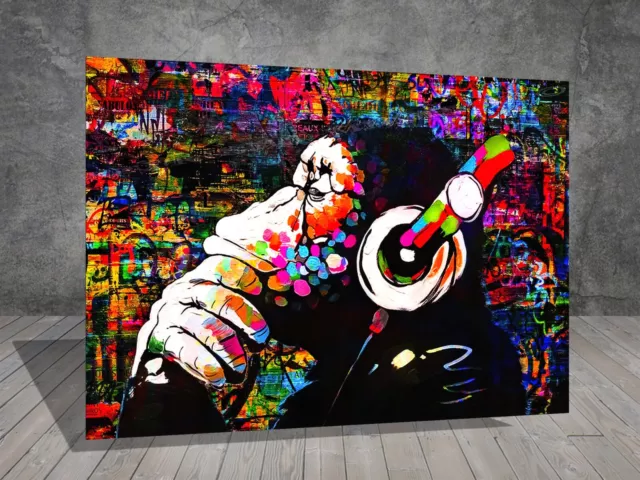 Banksy DJ Monkey listen Music Gorilla Graffiti  CANVAS STREET ART WALL  1070