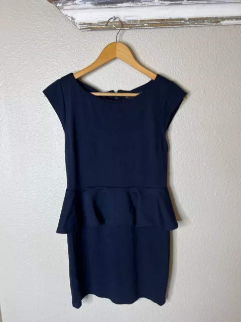 Alice + Olivia Employed Dress Women Size Small Navy Blue Peplum Sheath