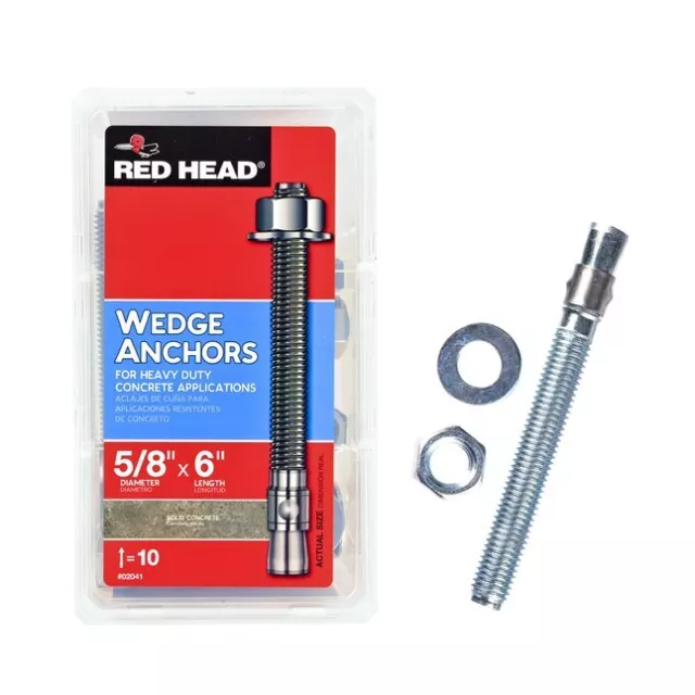 RED HEAD 02041 Red Head 5/8-inch x 6-Inch Concrete Wedge Anchors 10-Pack