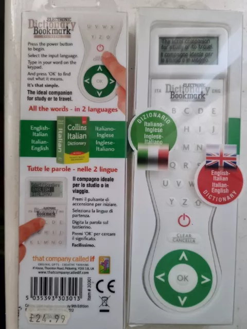 Electronic Dictionary Bookmark , English to ITALIAN Translation , New