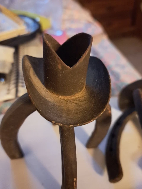 Cast Iron Horse Shoe Candle Holder Folk Art Rustic Western Decor