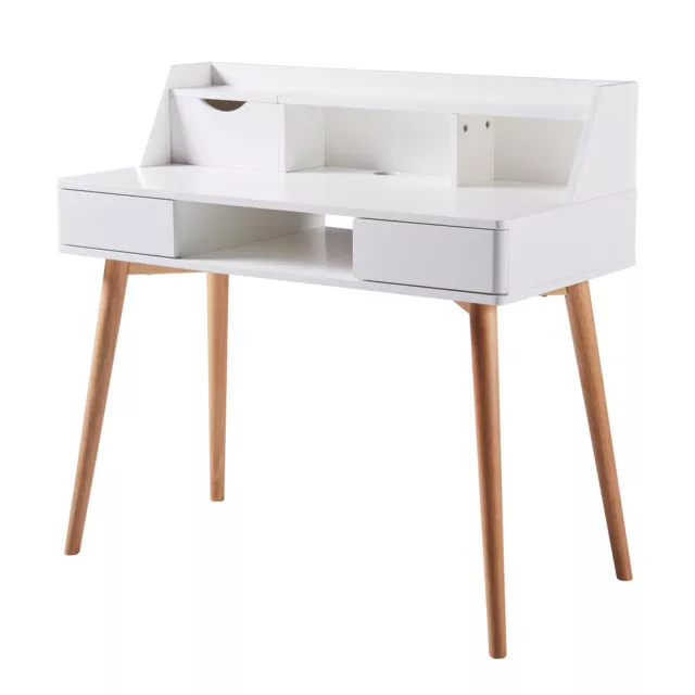 Wooden Writing Desk with Storage White  Natural MDF VNF-00045