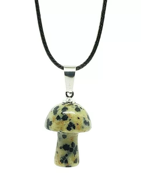 Collier Champignon Jaspe Dalmatien Pendentif Cristal Pierre Naturelle...