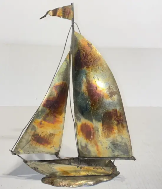 Vintage Mid Century Modern Home Decor Copper Brass Metal Sailboat Sculpture