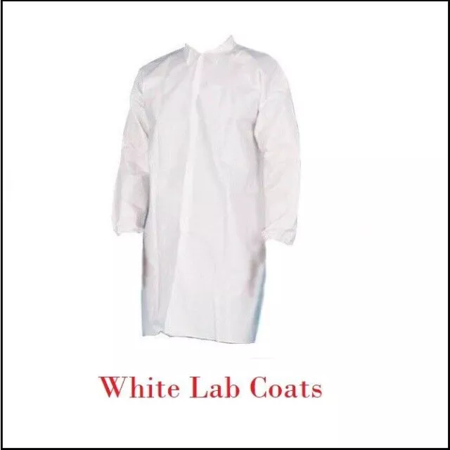 Disposable Lab Coats, White, PP & MP, Elastic Wrists, No Pocket Size: S - 4XL